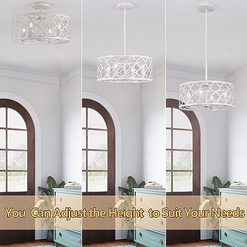 Bargeni Farmhouse Chandelier, 15 inch, 4-Light, Antique White