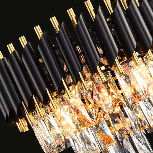 MEIOSOA Modern Crystal 3-Tier Round Chandelier - Black/Gold