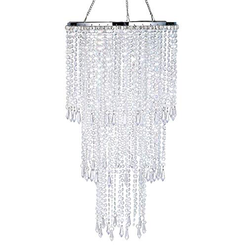 Chrome Beaded Hanging Chandelier with Acrylic Jewel Droplets