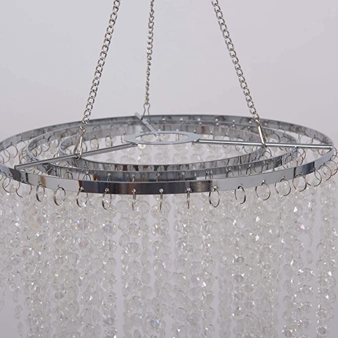 Chrome Beaded Hanging Chandelier with Acrylic Jewel Droplets