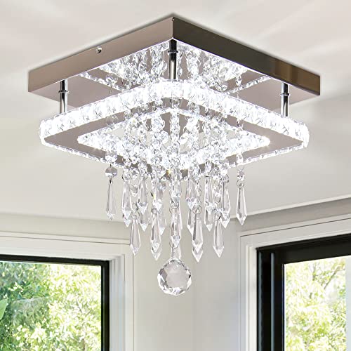 Square Crystal Chandelier LED Flush Mount Light