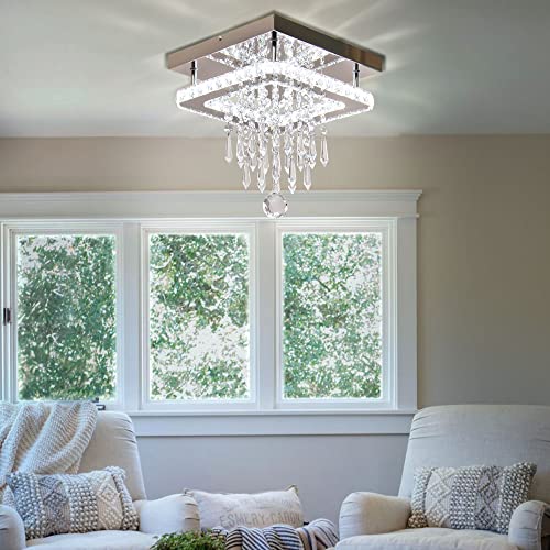 Square Crystal Chandelier LED Flush Mount Light