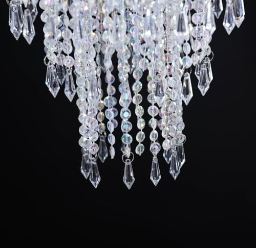 Chrome Beaded Hanging Chandelier with Acrylic Jewel Droplets
