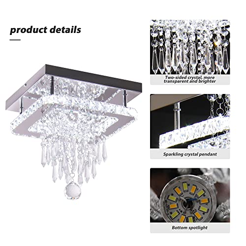 Square Crystal Chandelier LED Flush Mount Light