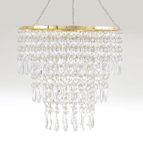 Gold Frame Plug in Faux Crystal Beaded Chandelier