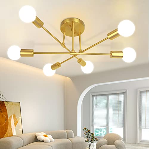 Gold Sputnik Chandelier, 6-Light Fixture for Living Room