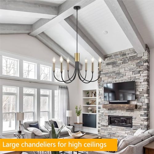 Large black gold farmhouse chandelier for dining and kitchen