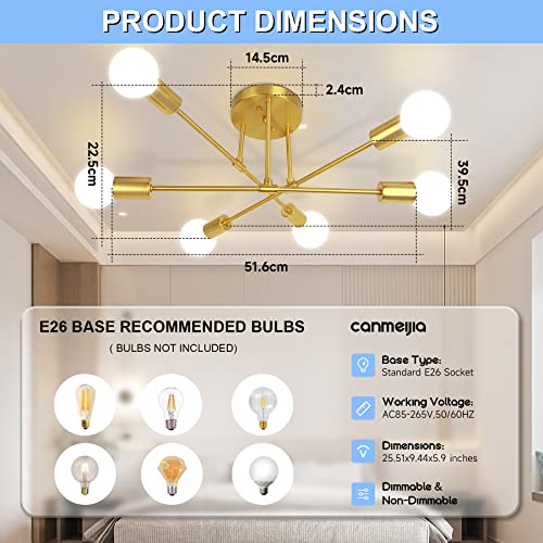 Gold Sputnik Chandelier, 6-Light Fixture for Living Room