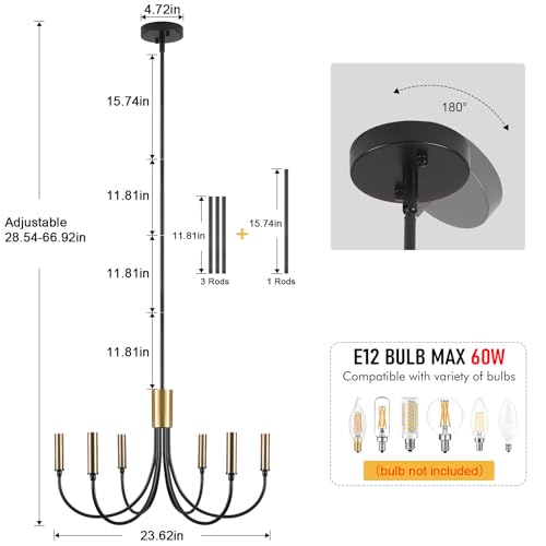 Large black gold farmhouse chandelier for dining and kitchen