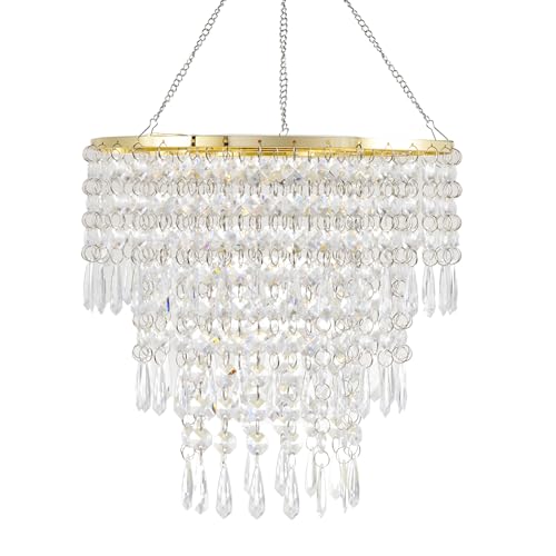 Gold Frame Plug in Faux Crystal Beaded Chandelier