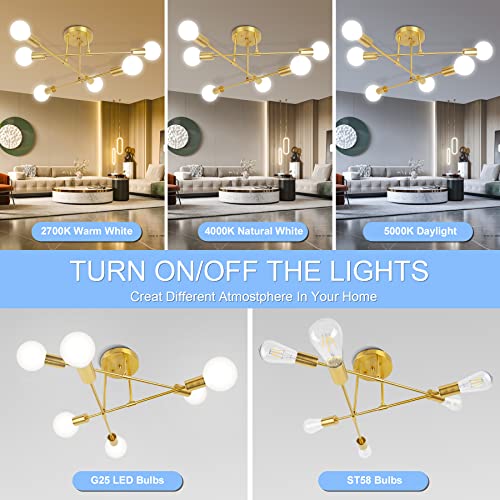 Gold Sputnik Chandelier, 6-Light Fixture for Living Room