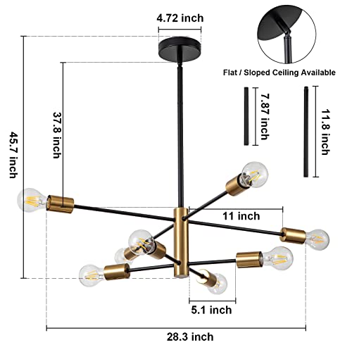 SineRise Modern Sputnik Black and Gold Chandelier