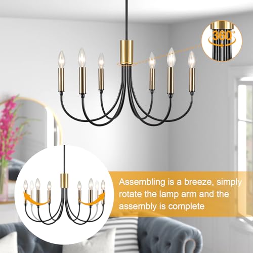 Large black gold farmhouse chandelier for dining and kitchen