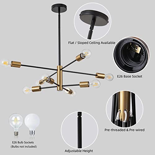 SineRise Modern Sputnik Black and Gold Chandelier