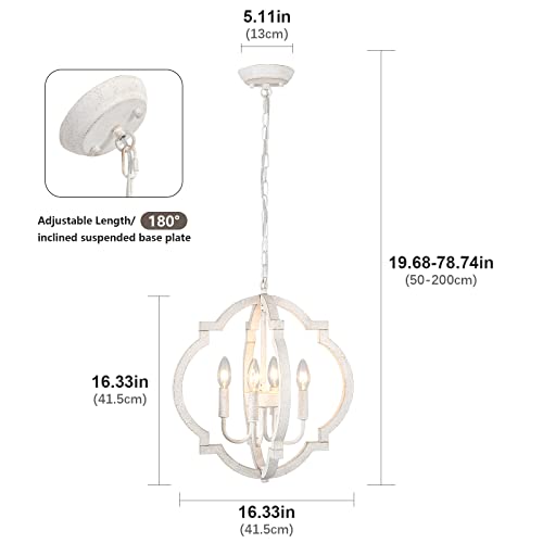 White Wooden Orb Chandelier with 4 Lights
