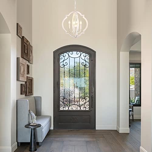 White Wooden Orb Chandelier with 4 Lights