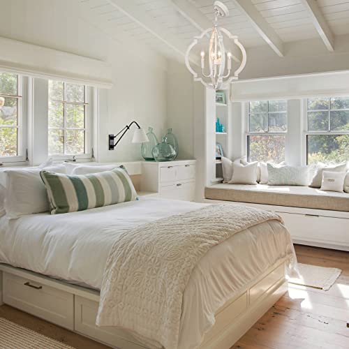 White Wooden Orb Chandelier with 4 Lights