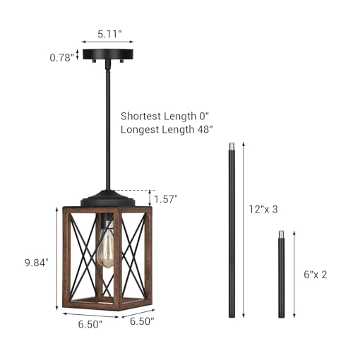 Wood Grain Finish Pendant Light Fixture, Adjustable 48