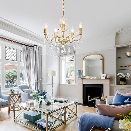 Chanlited Modern 5-Light Gold Chandelier with Glass