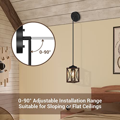 Wood Grain Finish Pendant Light Fixture, Adjustable 48