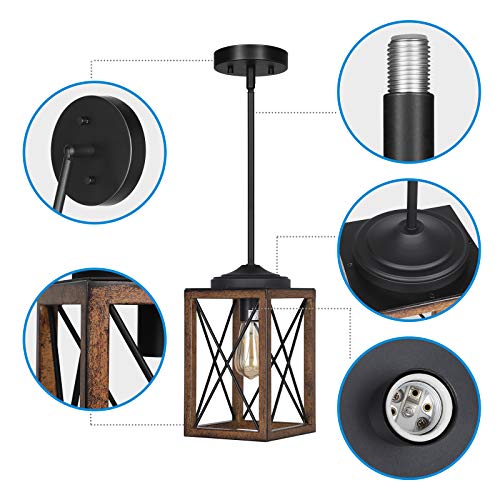Wood Grain Finish Pendant Light Fixture, Adjustable 48