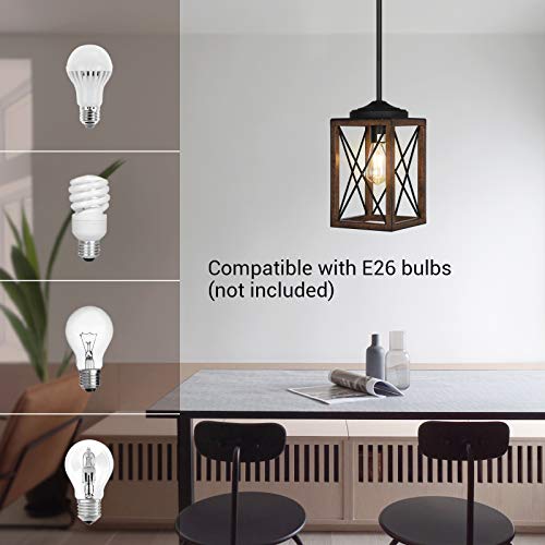 Wood Grain Finish Pendant Light Fixture, Adjustable 48