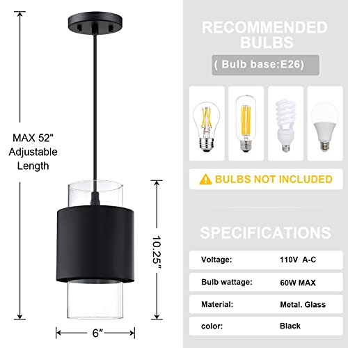 Black Finish Modern Farmhouse Pendant Ceiling Light Fixture
