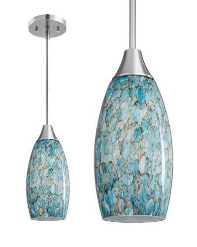 Blue Glass Pendant Light Fixture with Adjustable Rods