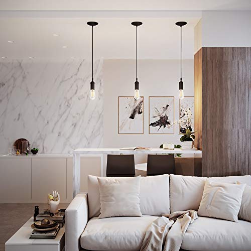 Matte Black Pendant Light with Fabric Cord