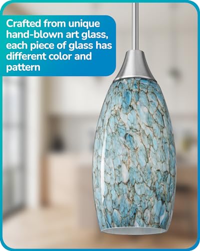 Blue Glass Pendant Light Fixture with Adjustable Rods