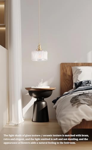Vintage Brass Pendant Light with Clear Striped Glass
