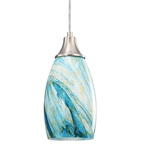 Kitchen Island Art Glass Pendant Lights - Blue/Yellow