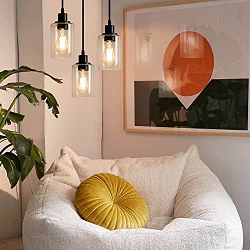 Vintage Industrial 3-Light Pendant Light Fixture, Clear Glass Shade