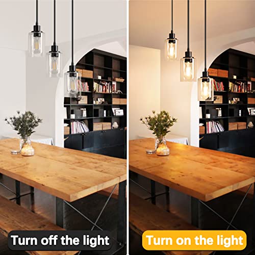 Vintage Industrial 3-Light Pendant Light Fixture, Clear Glass Shade