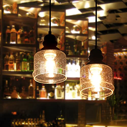 WILON Industrial Pendant Light, 4'' Black Seeded Glass