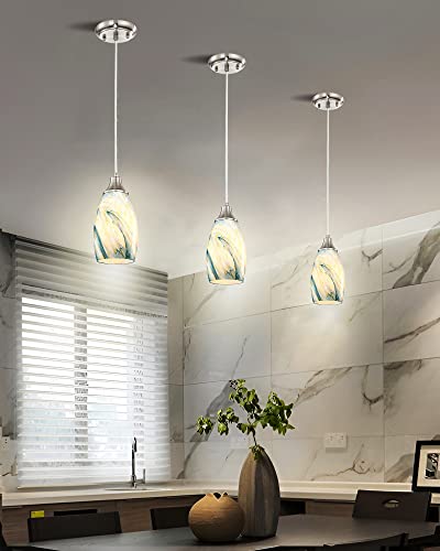 Kitchen Island Art Glass Pendant Lights - Blue/Yellow