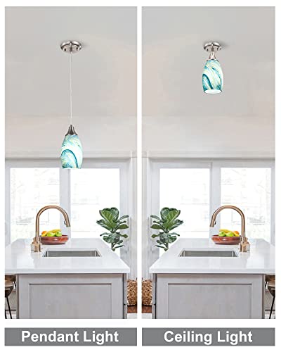 Kitchen Island Art Glass Pendant Lights - Blue/Yellow