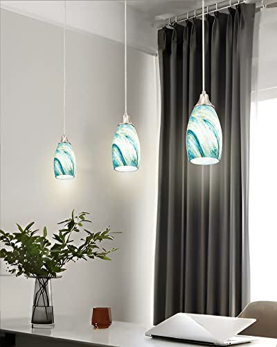 Kitchen Island Art Glass Pendant Lights - Blue/Yellow