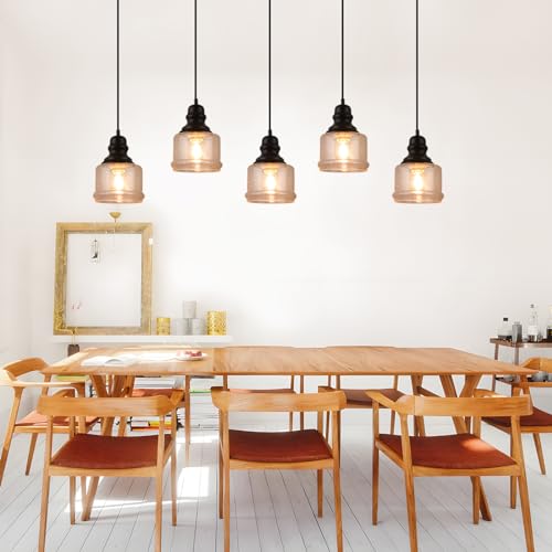 WILON Industrial Pendant Light, 4'' Black Seeded Glass