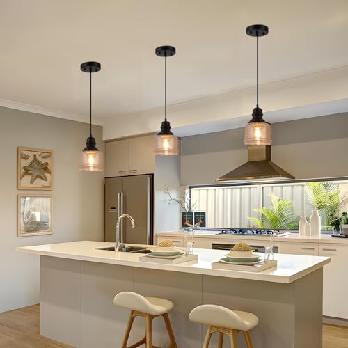 WILON Industrial Pendant Light, 4'' Black Seeded Glass
