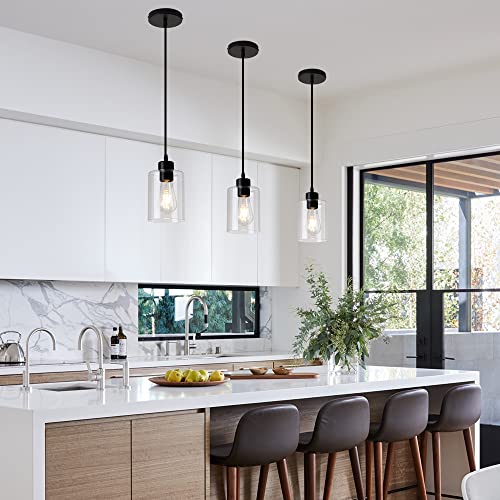 Black Farmhouse Clear Glass Cylinder Pendant Light - Kitchen Island