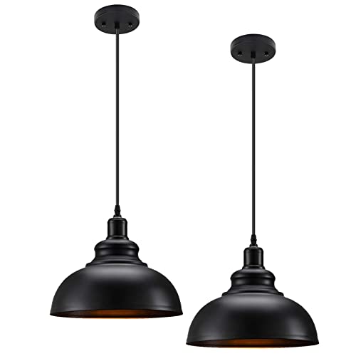 Matte Black Industrial Farmhouse Pendant Light 2 Pack