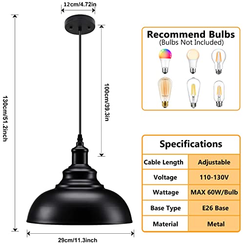 Matte Black Industrial Farmhouse Pendant Light 2 Pack