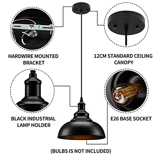 Matte Black Industrial Farmhouse Pendant Light 2 Pack