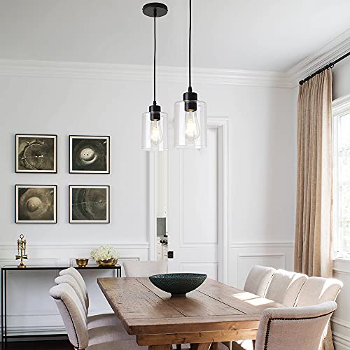 Black Farmhouse Clear Glass Cylinder Pendant Light - Kitchen Island