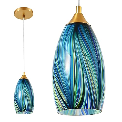 Blue Hand-Blown Art Glass Pendant Lights for Kitchen