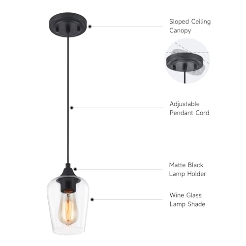 VONLUCE Black Pendant Light with Clear Glass Shade
