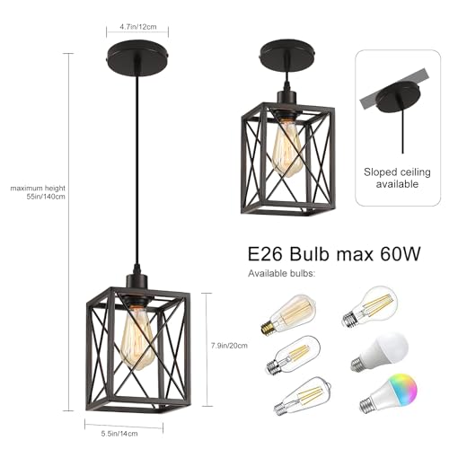 Black Modern Pendant Light - Adjustable Fixture Kitchen Island