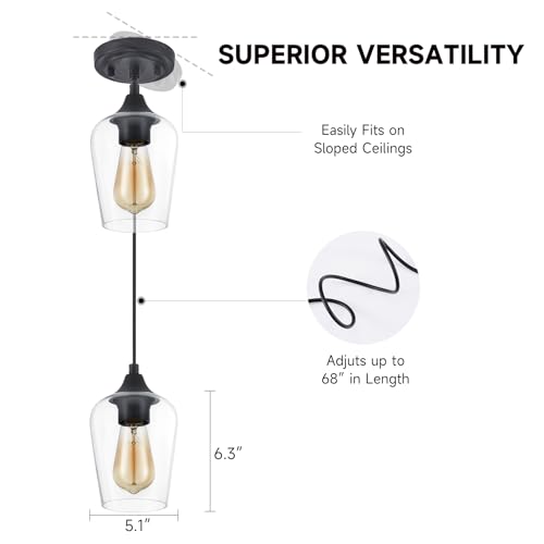 VONLUCE Black Pendant Light with Clear Glass Shade