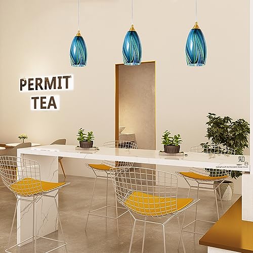 Blue Hand-Blown Art Glass Pendant Lights for Kitchen